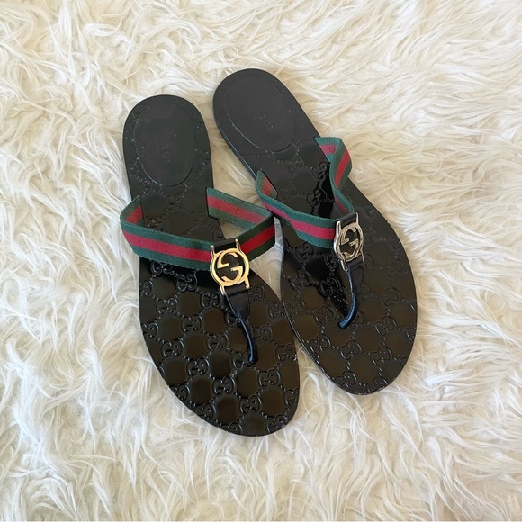 Gucci Shoes - Gucci GG Web Thong Sandal Black size 41.5